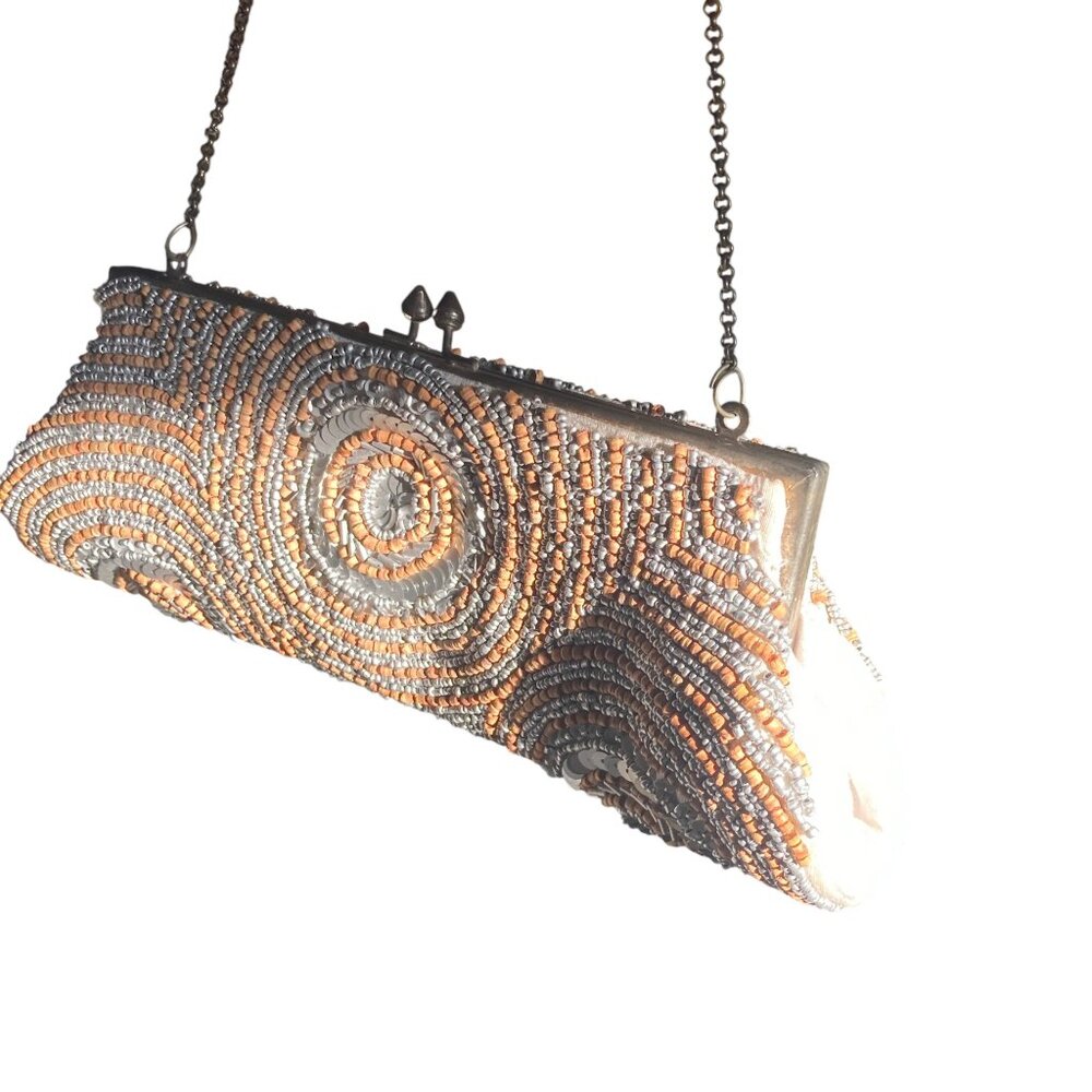 White House Black Market Vintage Wood Beaded Evening Bag + Silver Sequins. OS - Picture 7 of 7